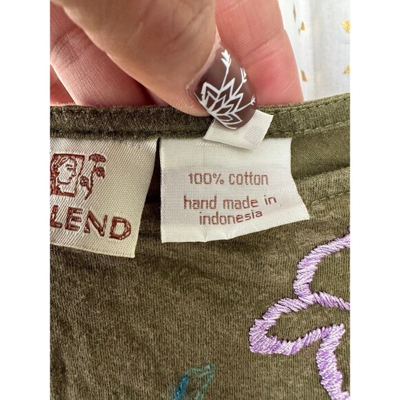 La Blend 100% Cotton Art To Wear Painted Stamped Embroidered Hand Stitched Top M - Picture 6 of 7
